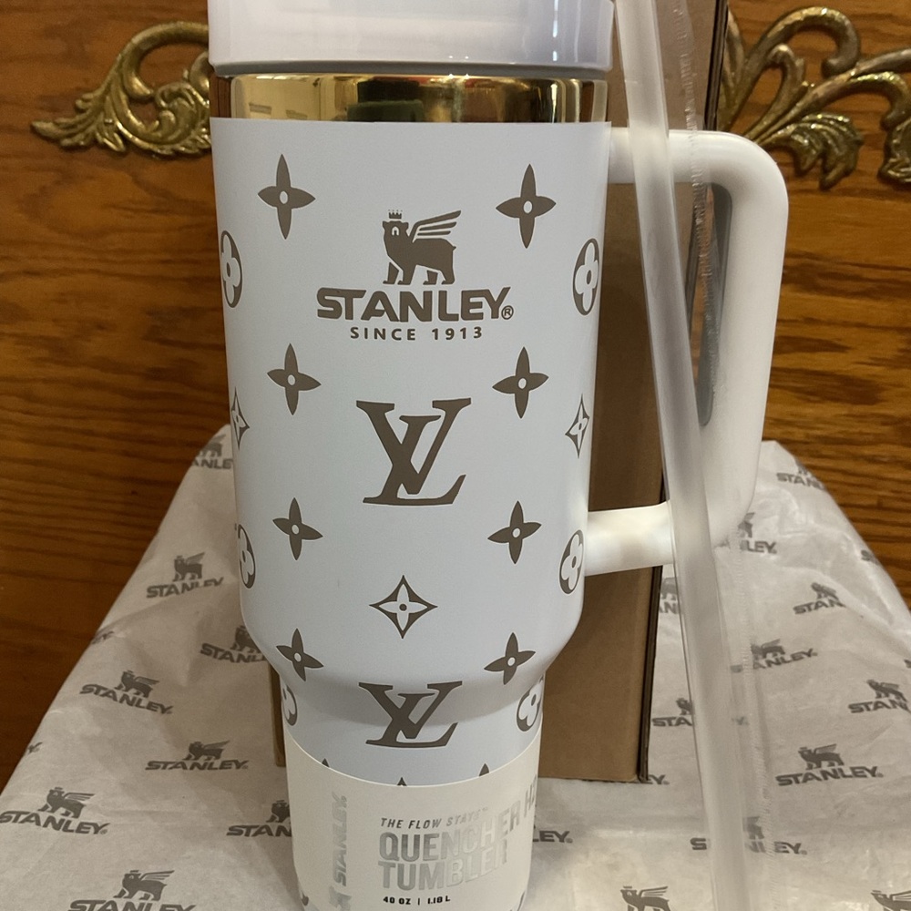 Stanley White Tumbler with Gold Accents